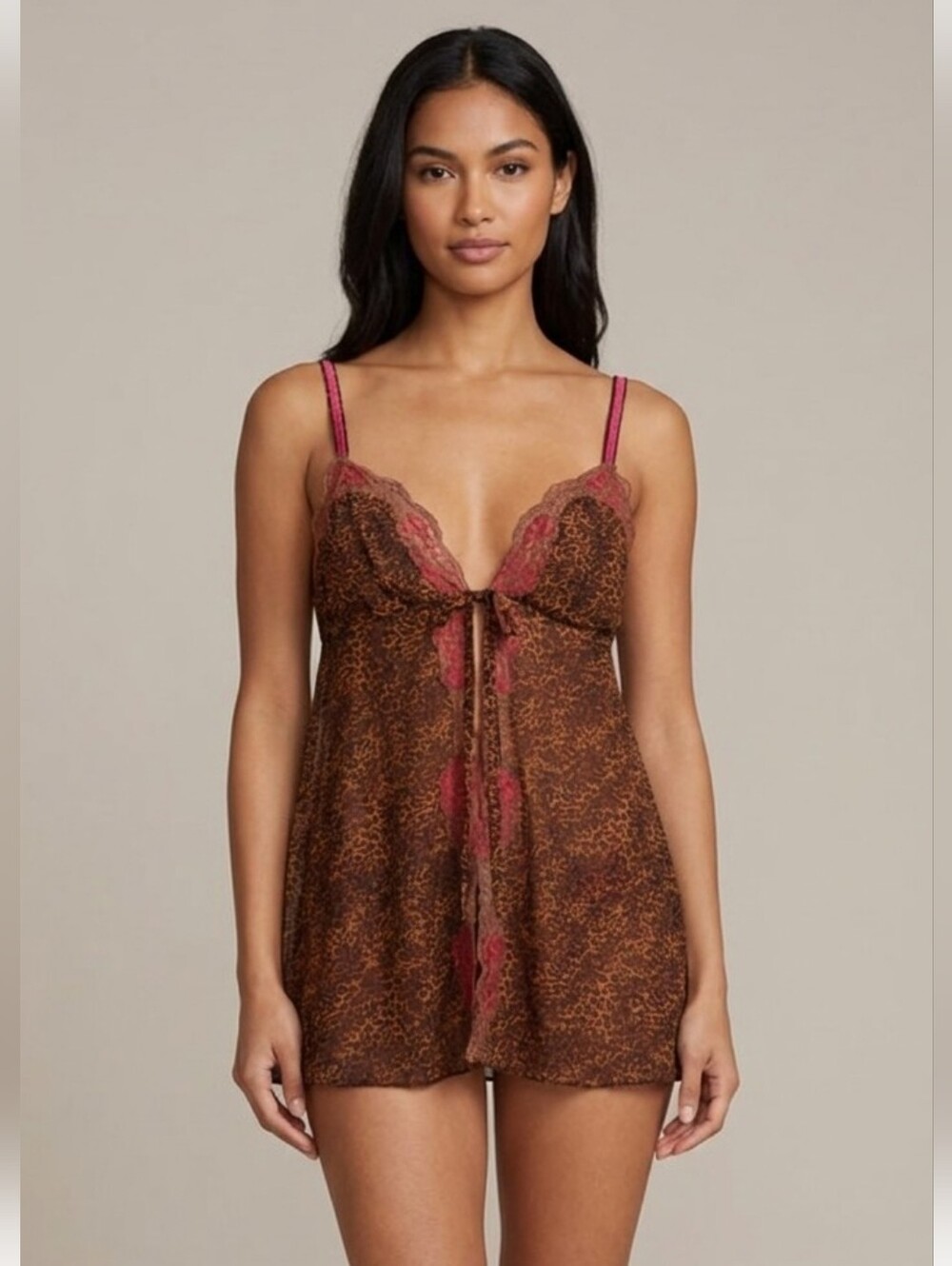 Women's Victoria's Secret Sheer Leopard Open Front Babydoll Mini Dress Medium